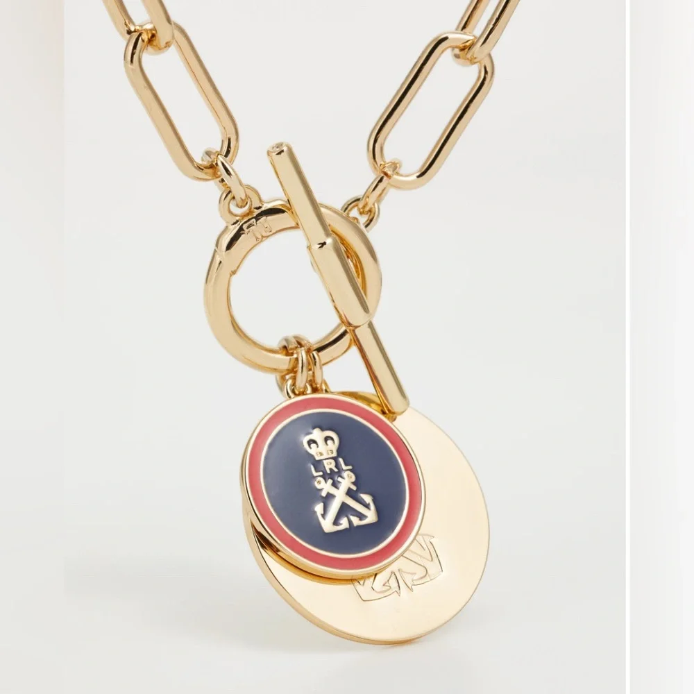 Ralph Lauren Nautical Logo Charm Pendant Link Toggle Necklace - Picture 1 of 11